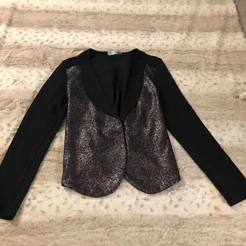 : : Formal Glitter Metallic Crop Jacket : :